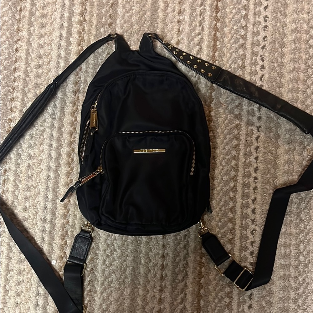 Steve Madden NYC Women's Nylon Backpack Black With Gold Hardware